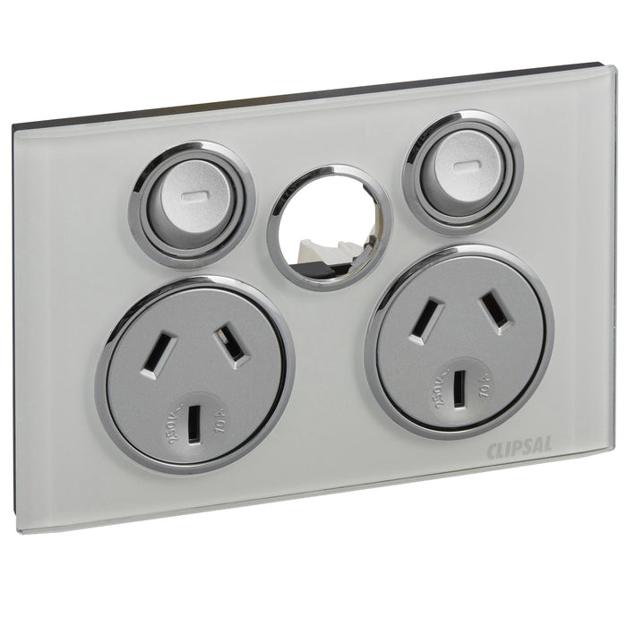 Clipsal Saturn Series Double Power Point Outlet 10a Less Extra Switch, Pure White