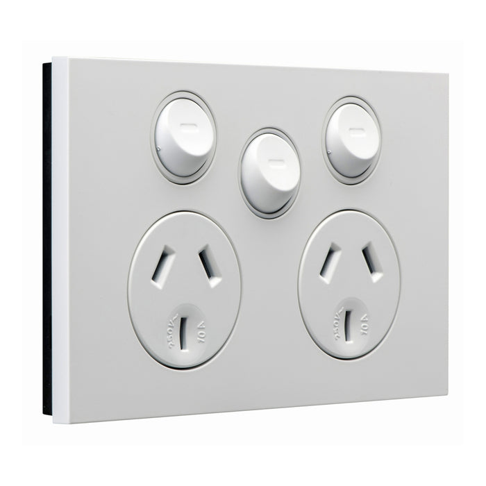 Clipsal Saturn Zen Double Power Point Outlet 10a 250v With Extra Switch, Matt White