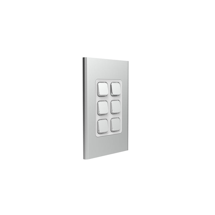 Clipsal Iconic 6 Gang Switch Plate - Skin Only, Silver